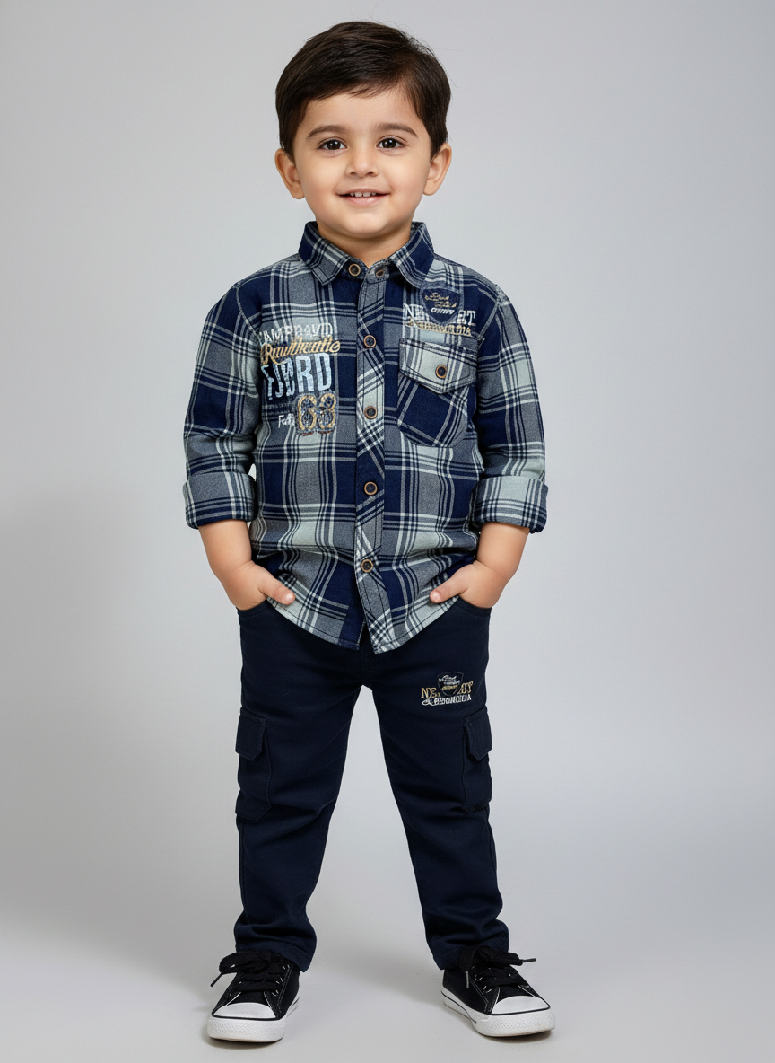 oys Checked Shirt & Cargo Pants Set – Comfortable Everyday Wear