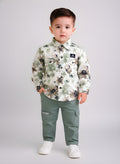 Boys Printed Shirt with Cotton Cargo Pants Set