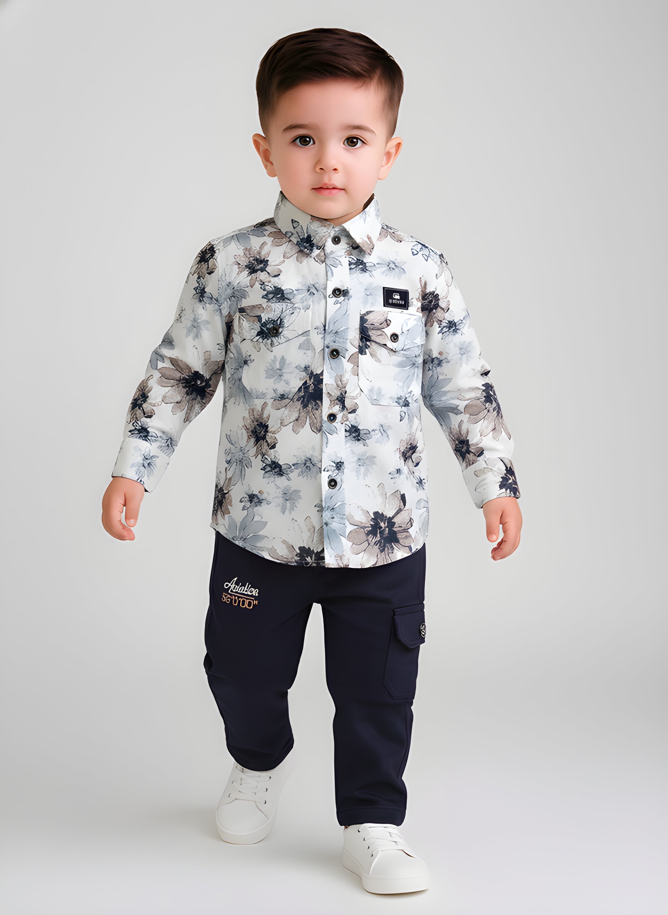 Boys Printed Shirt with Cotton Cargo Pants Set