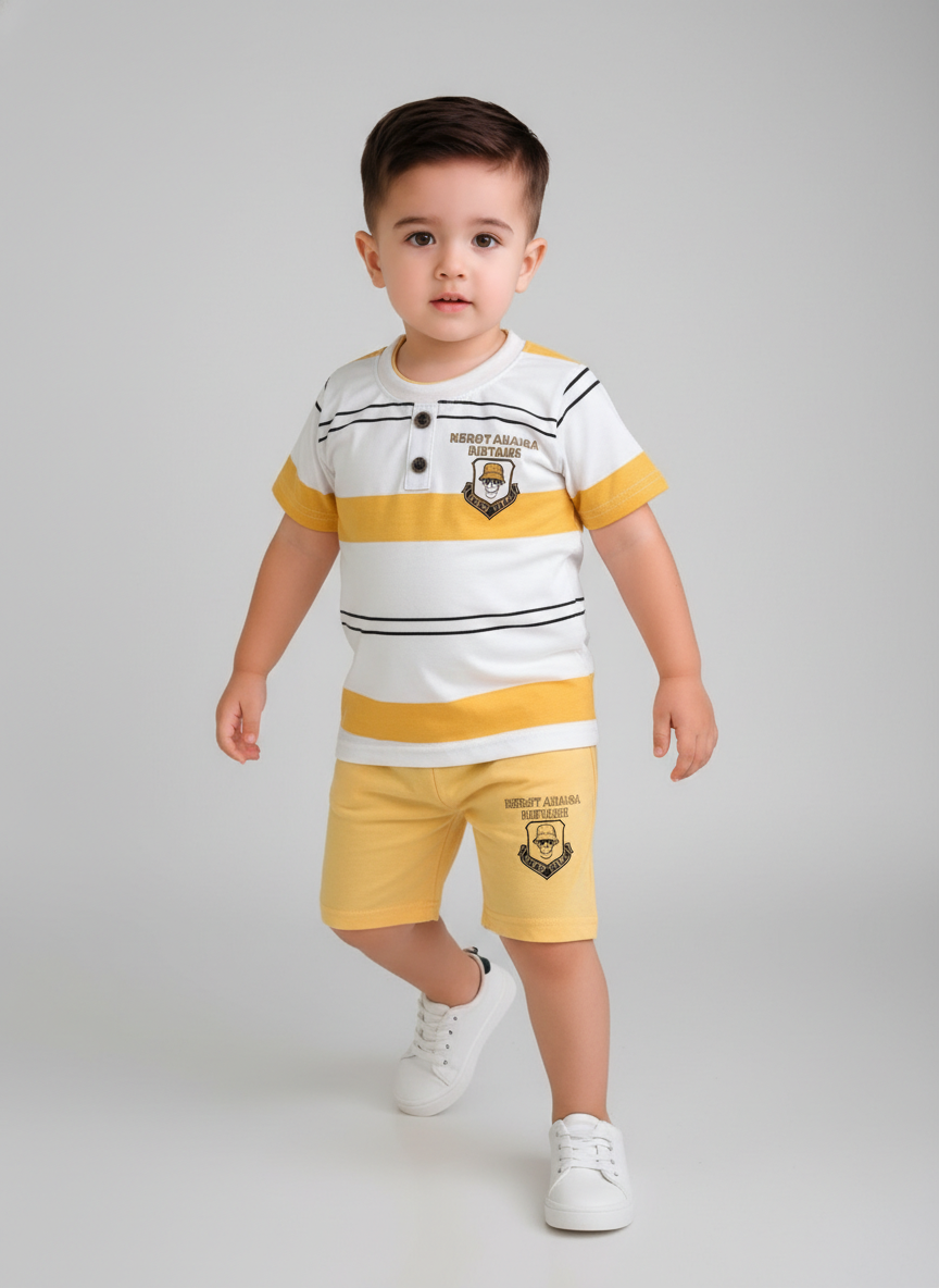 Boys Striped Half Sleeve T-Shirt with Shorts Cord Set