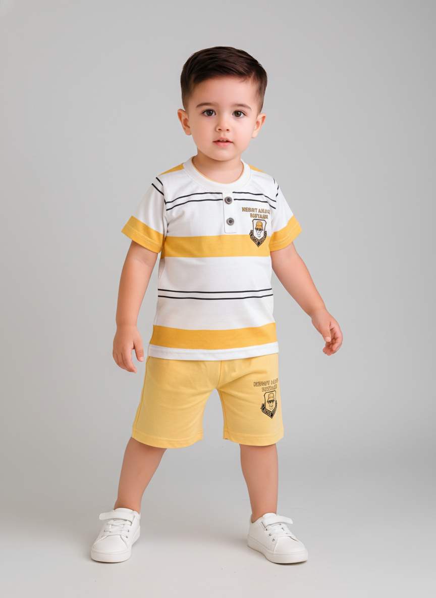 Boys Striped Half Sleeve T-Shirt with Shorts Cord Set