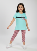 Girls Printed Half Sleeve T-Shirt with Capri Leggings Set