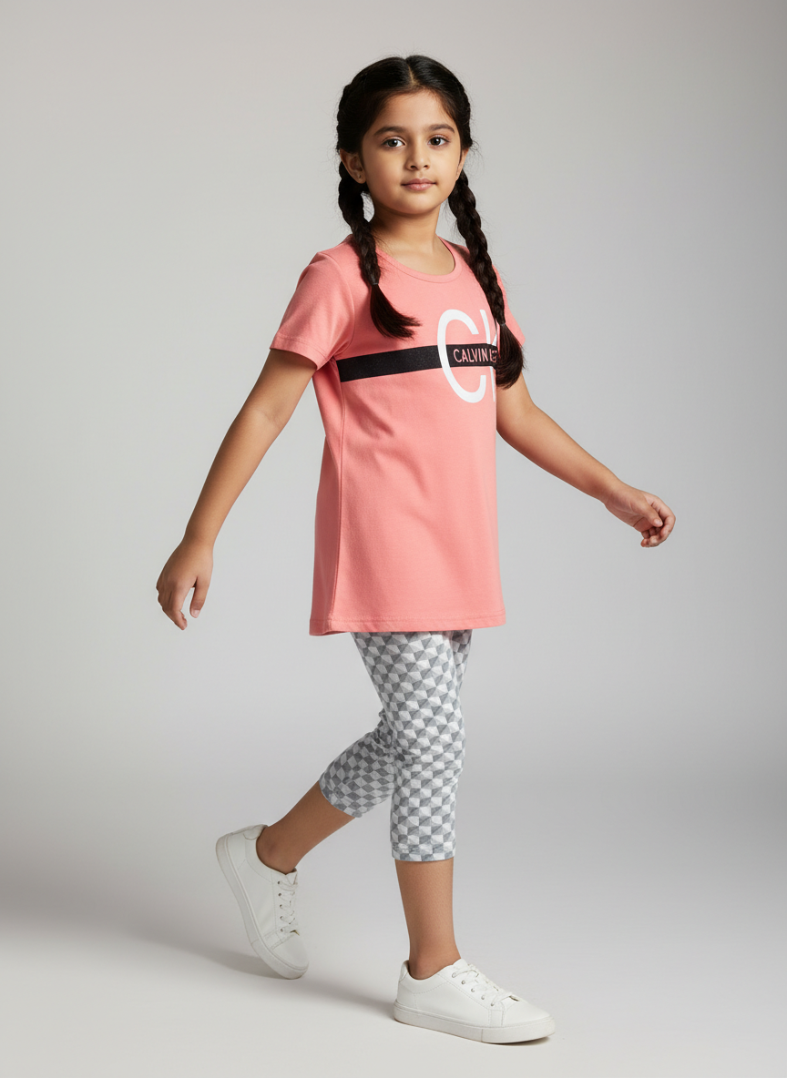 Girls Printed Half Sleeve T-Shirt with Capri Leggings Set