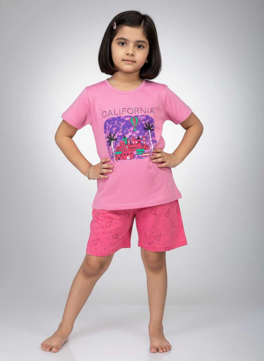 Girls Graphic Printed T-Shirt with Shorts Set