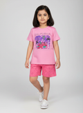 Girls Graphic Printed T-Shirt with Shorts Set