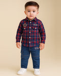 Boys Checked Shirt with Denim Jeans Set