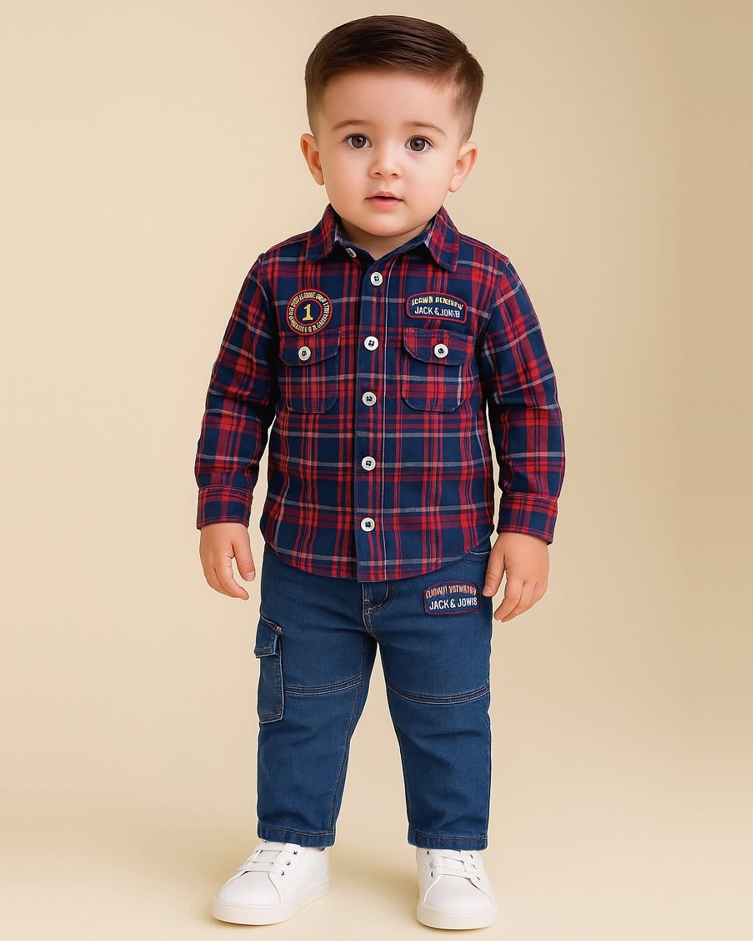 Boys Checked Shirt with Denim Jeans Set
