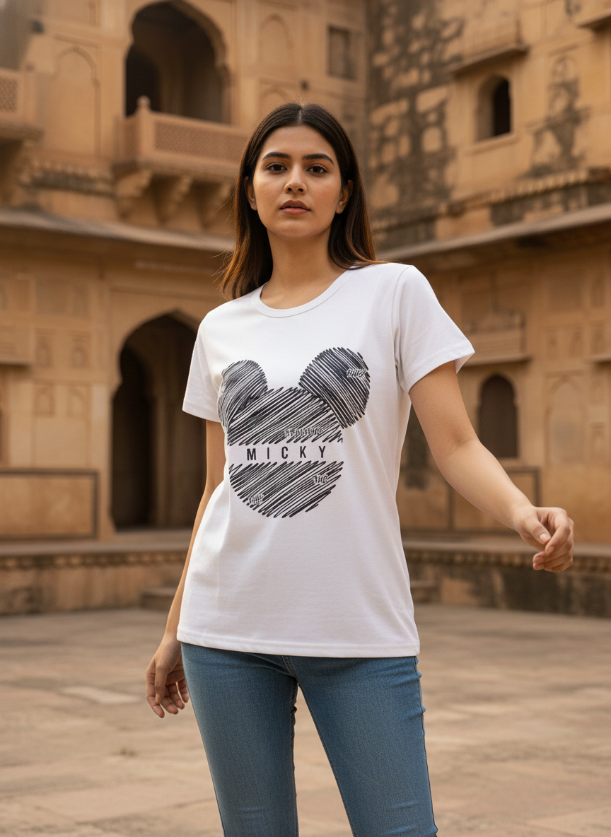 ＤＵＴＣＨ ＤＲＥＡＭ™ Stylish Mickey Print Casual Cotton Top