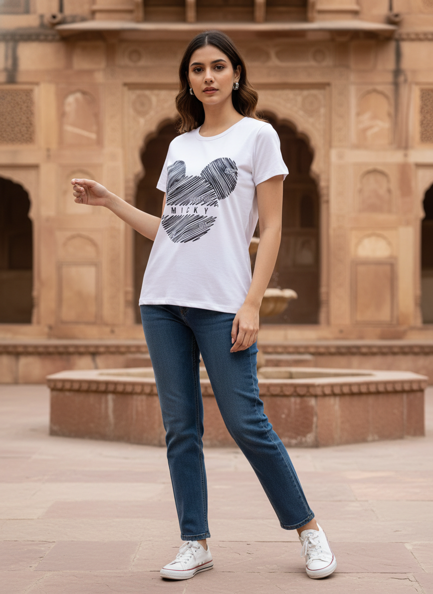 ＤＵＴＣＨ ＤＲＥＡＭ™ Stylish Mickey Print Casual Cotton Top