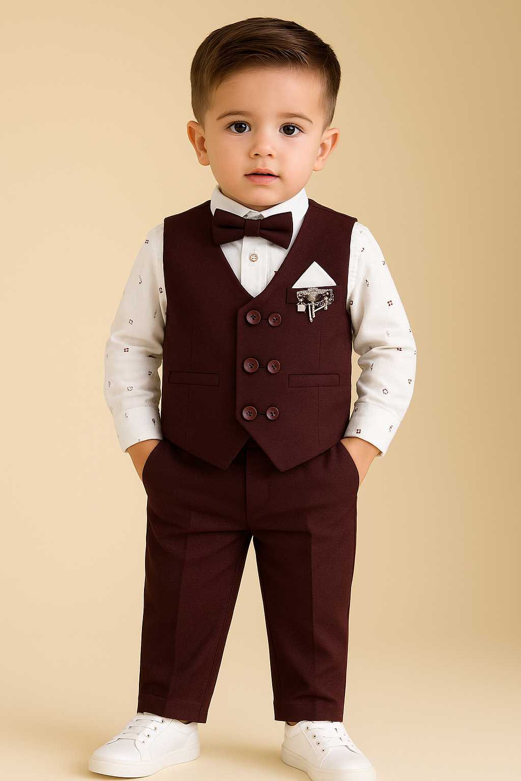 Baby Boy Elegant Waistcoat Suit Set with Bow Tie