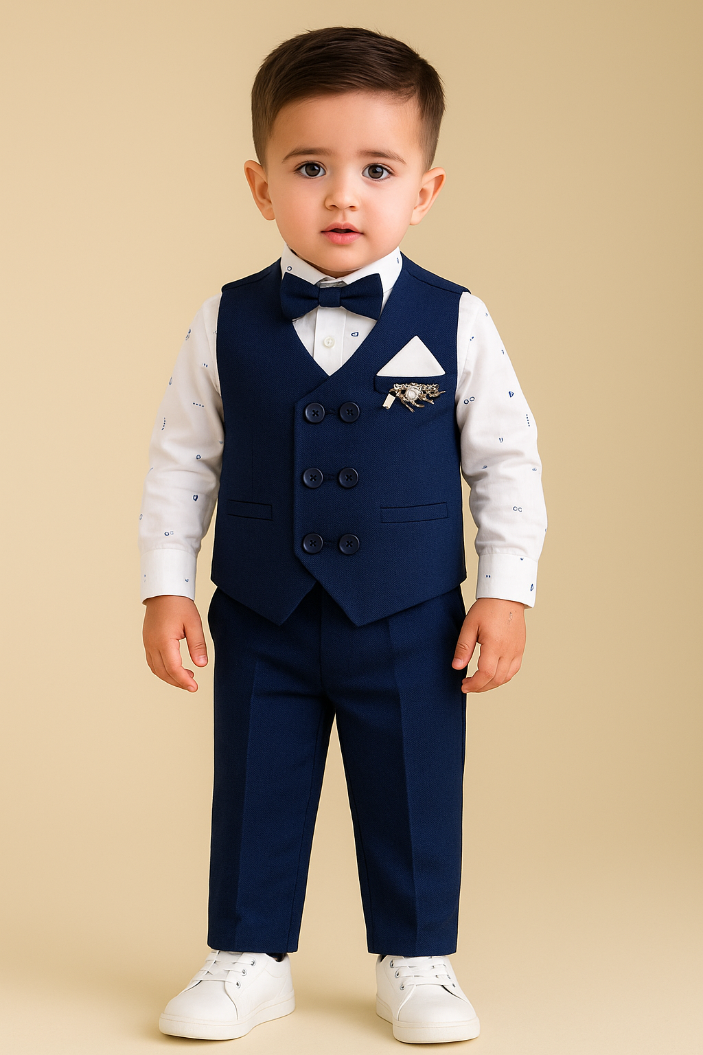 Baby Boy Elegant Waistcoat Suit Set with Bow Tie