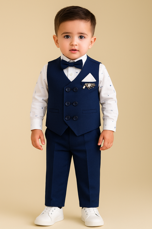 Baby Boy Elegant Waistcoat Suit Set with Bow Tie
