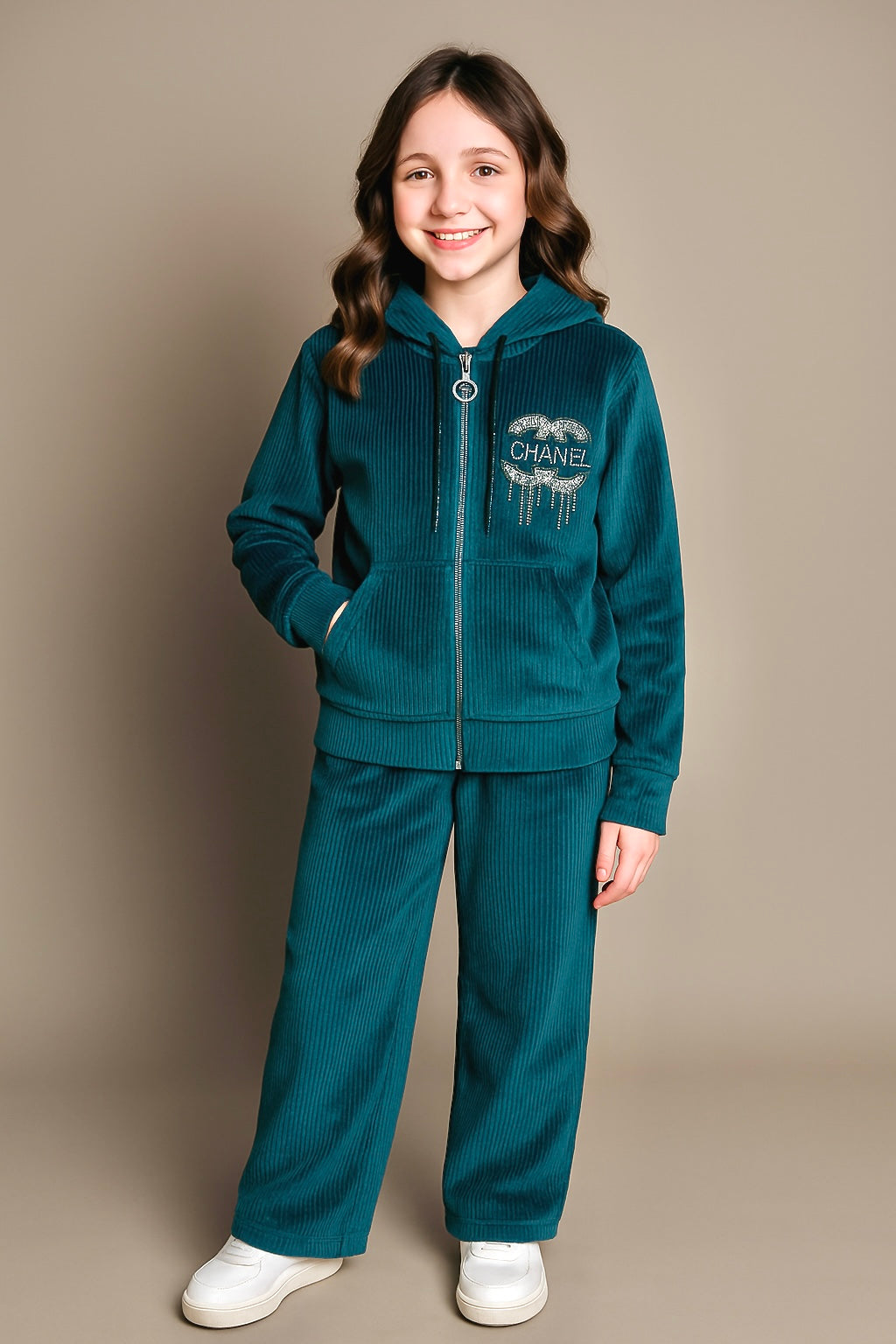 Girls Stylish Winter Corduroy Hoodie & Pants Cord Set