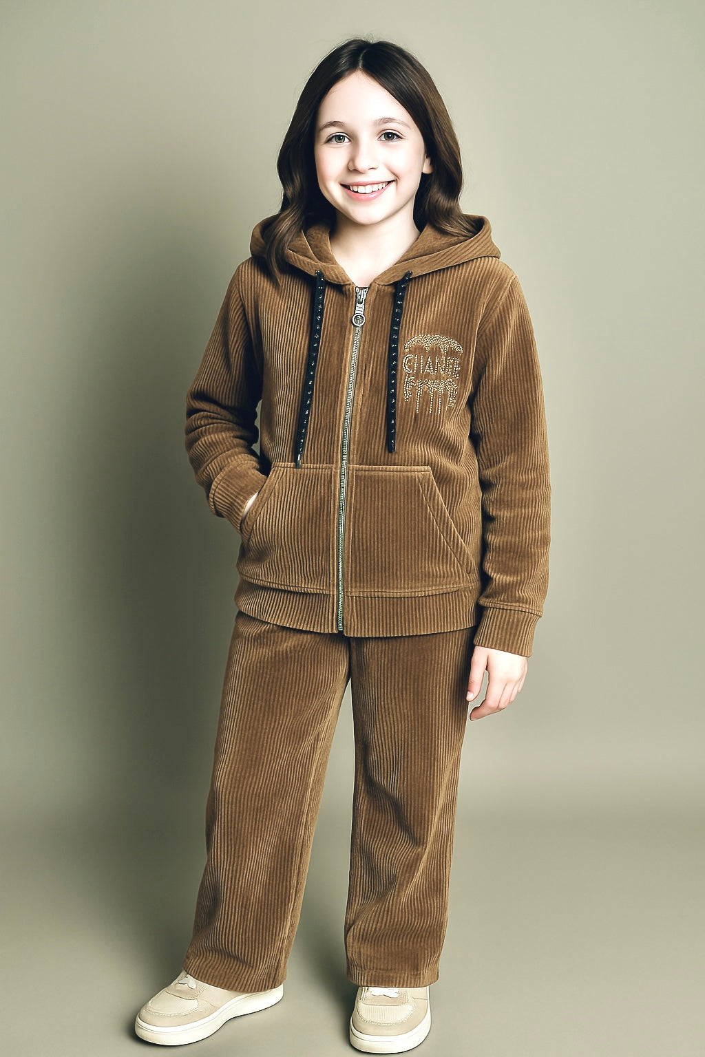Girls Stylish Winter Corduroy Hoodie & Pants Cord Set