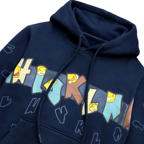 Kids Navy Blue Graphic Printed Winter Hoodie