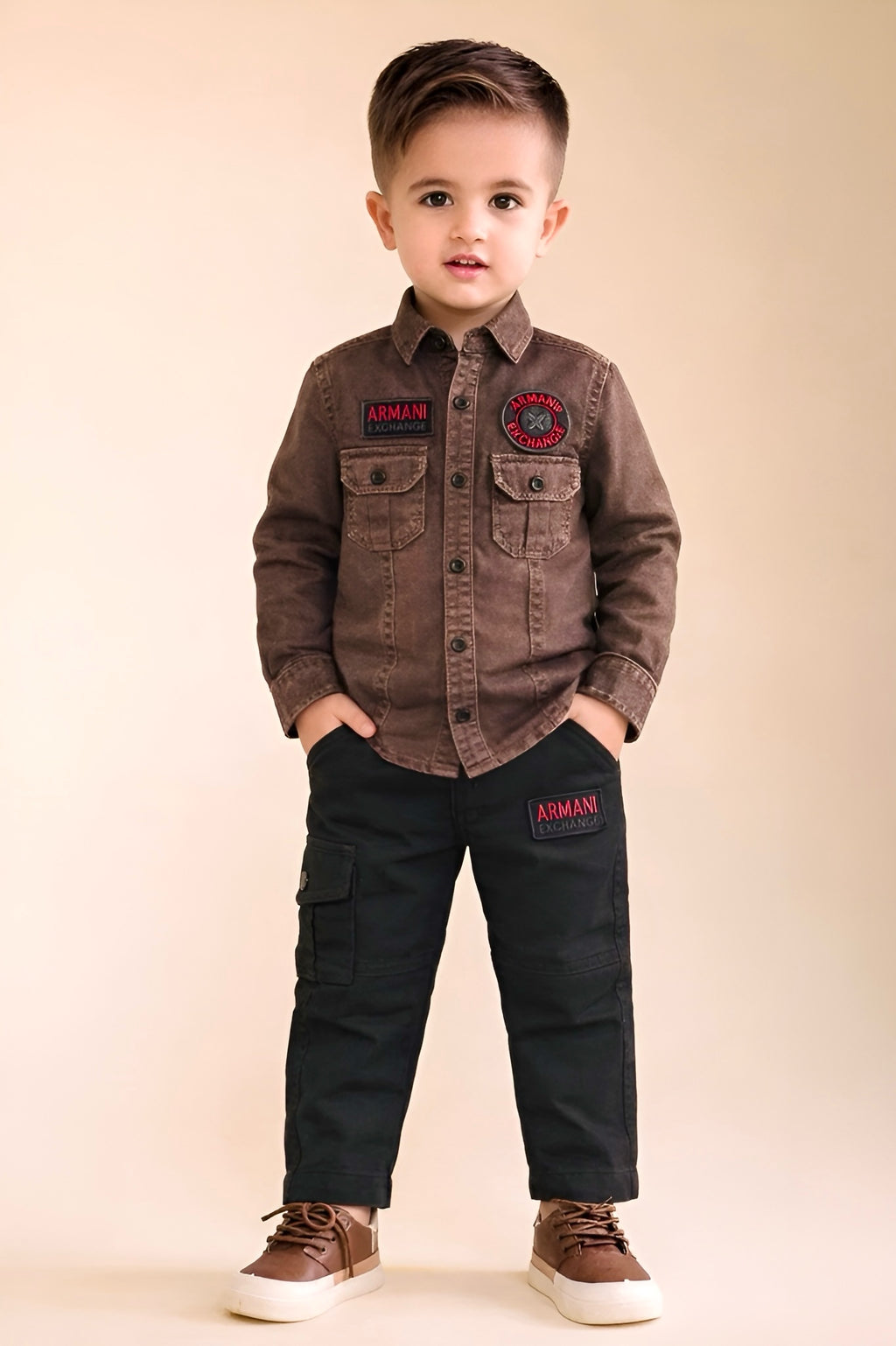 Boys Casual Full Sleeve Shirt with Cargo Pants Set