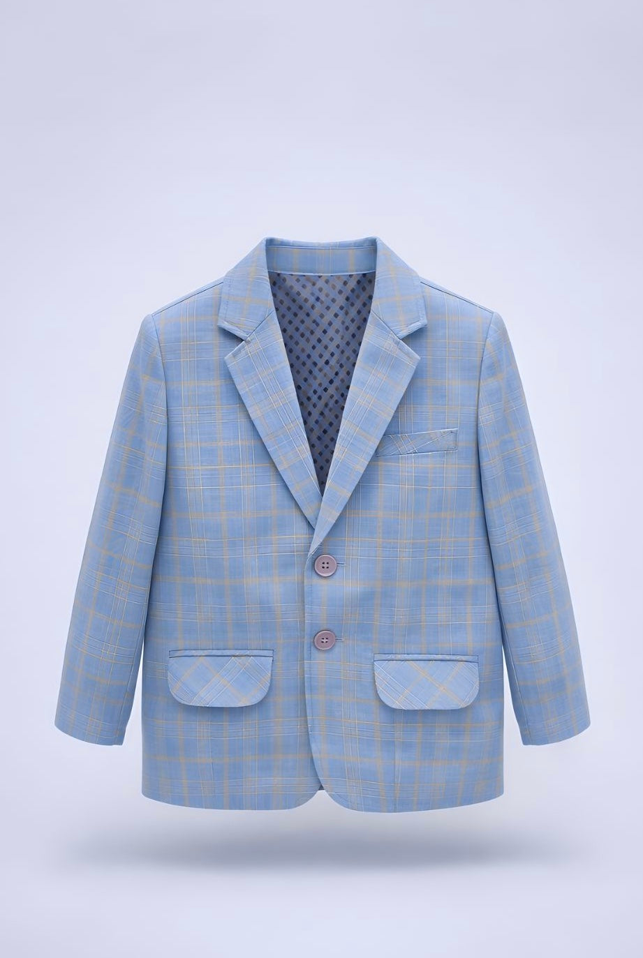 Kids Light Blue Checkered Formal Blazer