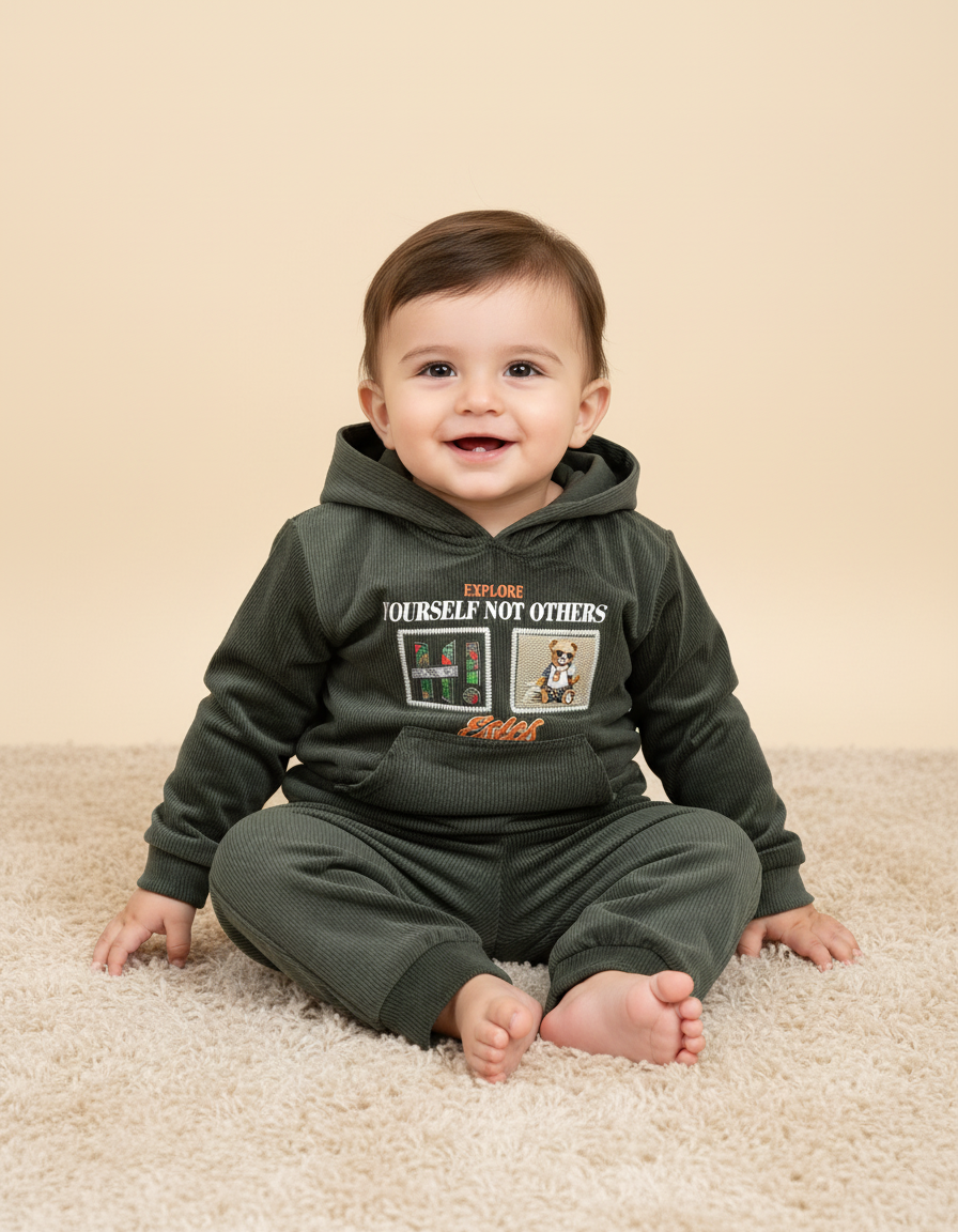 Baby Boys Hooded Sweatshirt & Pant Set – Soft Cotton Winter Wear Outfit