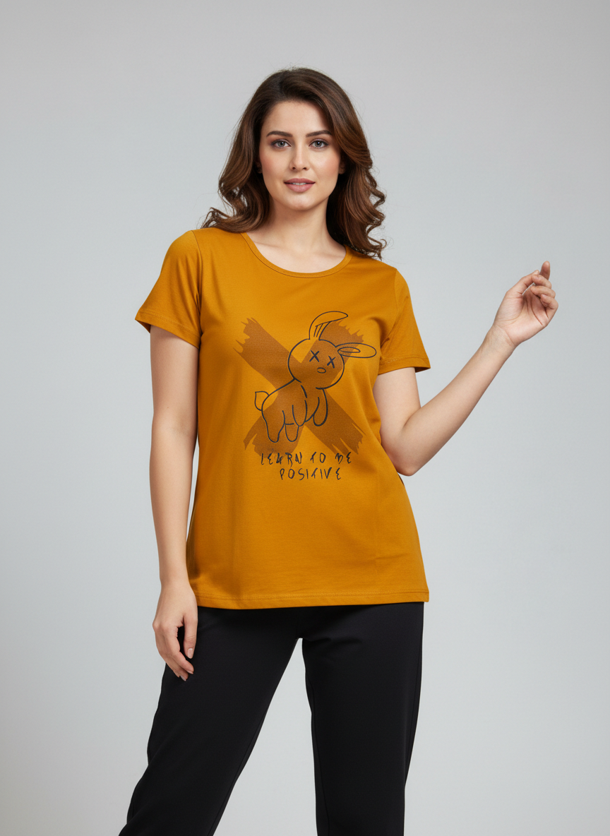 Women’s Graphic Print T-Shirt & Black Pants Co-Ord Set | Trendy Casual & Lounge Wear for Everyday Comfort