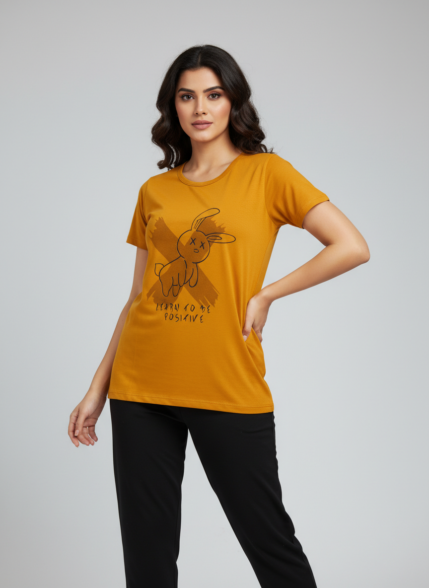 Women’s Graphic Print T-Shirt & Black Pants Co-Ord Set | Trendy Casual & Lounge Wear for Everyday Comfort