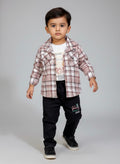 Boys Checked Shirt with Printed T-Shirt & Jogger Pants 3-Piece Set