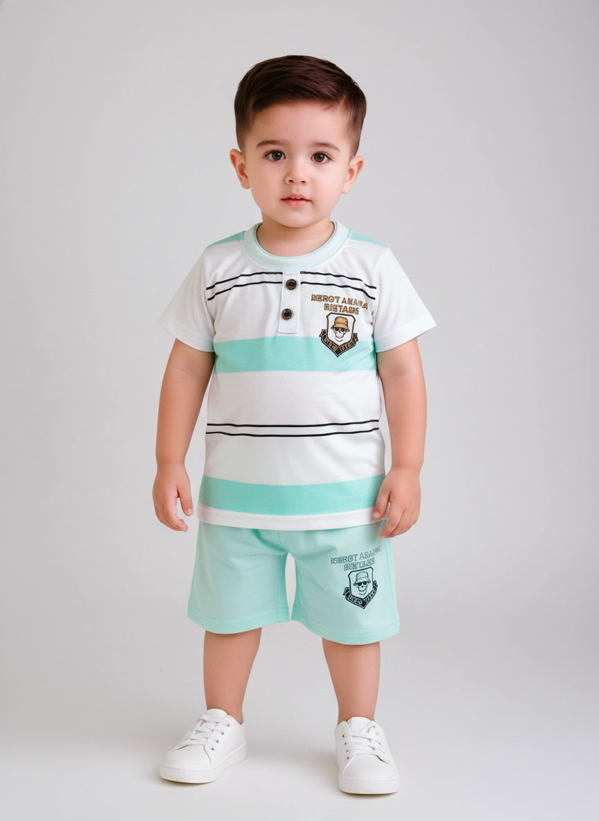Boys Striped Half Sleeve T-Shirt with Shorts Cord Set