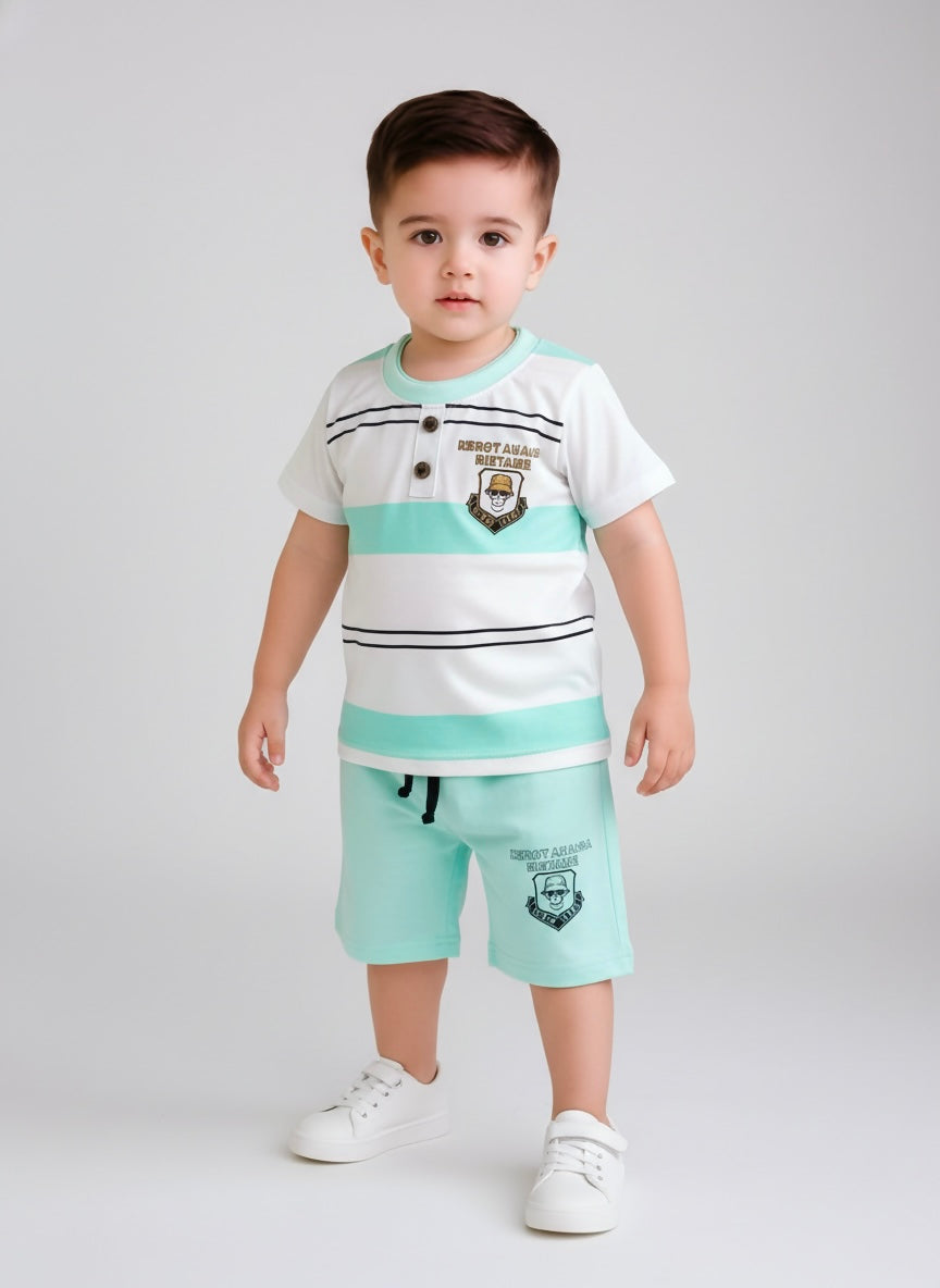 Boys Striped Half Sleeve T-Shirt with Shorts Cord Set