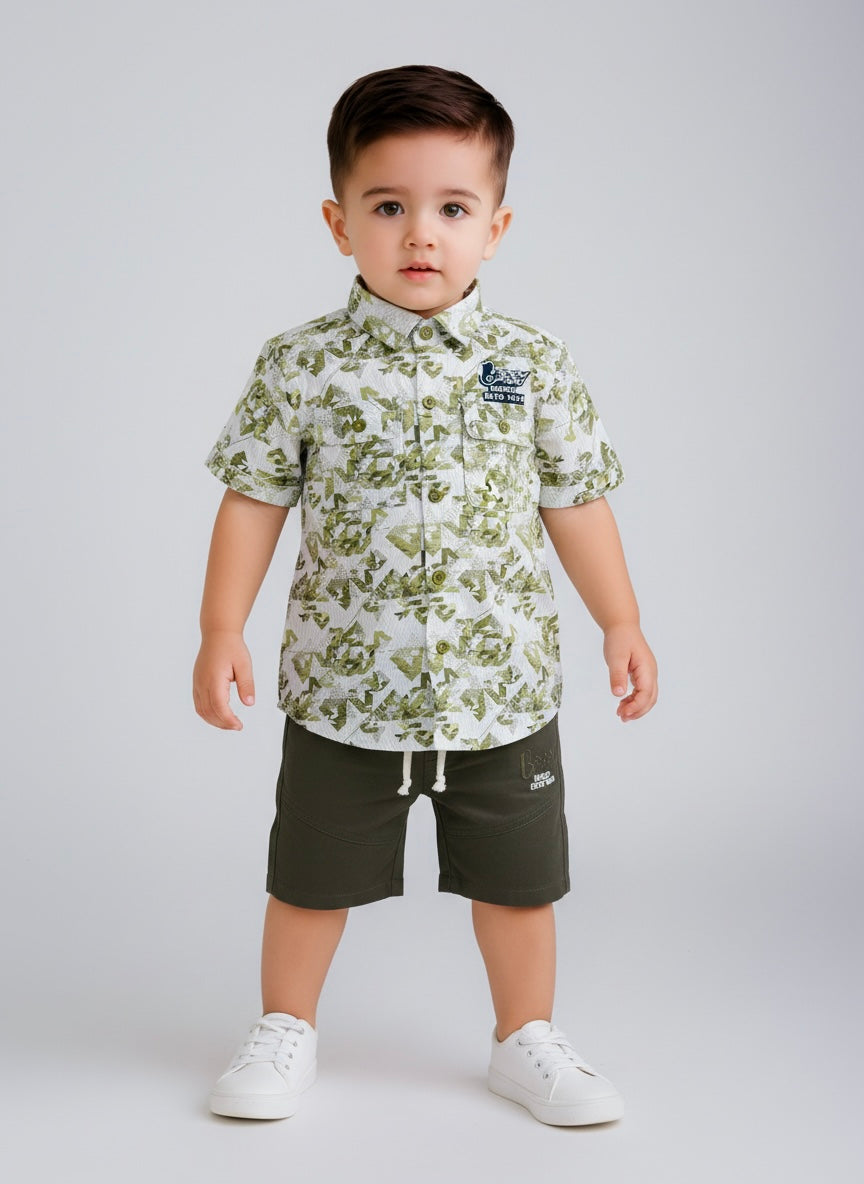 Boys Printed Half Sleeve Shirt with Shorts Set