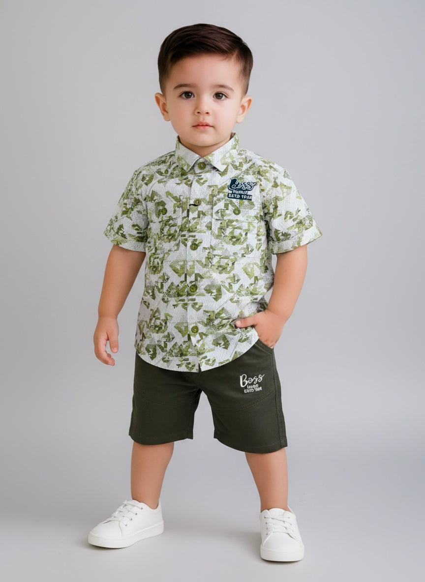 Boys Printed Half Sleeve Shirt with Shorts Set