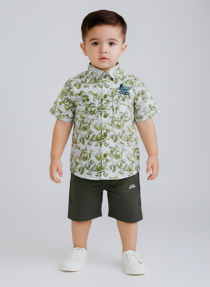 Boys Printed Half Sleeve Shirt with Shorts Set