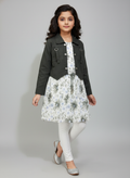 Girls Floral Dress with Stylish Jacket & Leggings Set