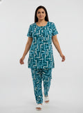 ＤＵＴＣＨ ＤＲＥＡＭ™ Women’s Printed Night Suit Set – Soft Cotton Top & Pajama Lounge Wear (Teal)