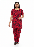 ＤＵＴＣＨ ＤＲＥＡＭ™ Women’s Floral Printed Night Suit Set – Short Sleeve Top & Pajama (Red & Black)