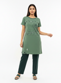 ＤＵＴＣＨ ＤＲＥＡＭ™ Women’s Printed Night Suit Set – Olive Green Short Sleeve Top with Solid Pajama