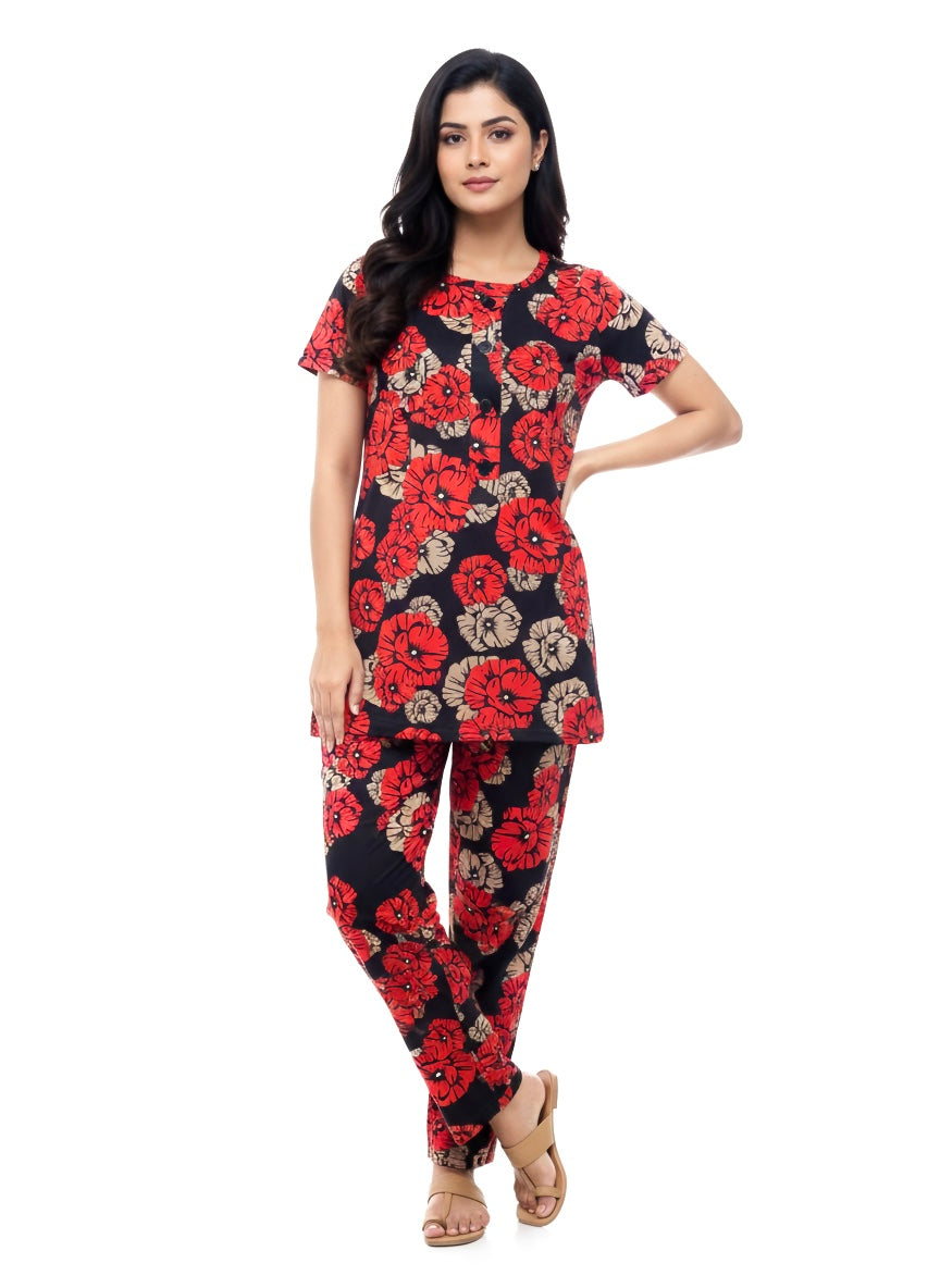 ＤＵＴＣＨ ＤＲＥＡＭ™ Women’s Stylish Floral Print Nightwear Set – Comfortable Top and Pajama Sleepwear