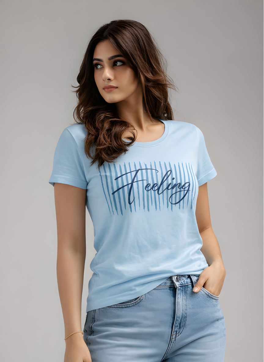 ＤＵＴＣＨ ＤＲＥＡＭ™  Women’s “Feeling” Printed Cotton T-Shirt Top (Sky)- #8