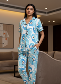 ＤＵＴＣＨ ＤＲＥＡＭ™ Women’s Soft Cotton Printed Night Suit Set – Cute Blue Bear Design (Top & Pajama Set)
