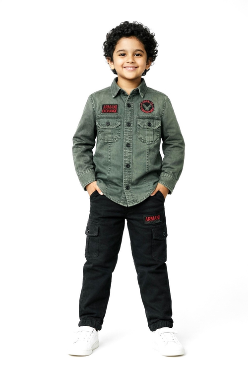 Boys Casual Full Sleeve Shirt with Cargo Pants Set