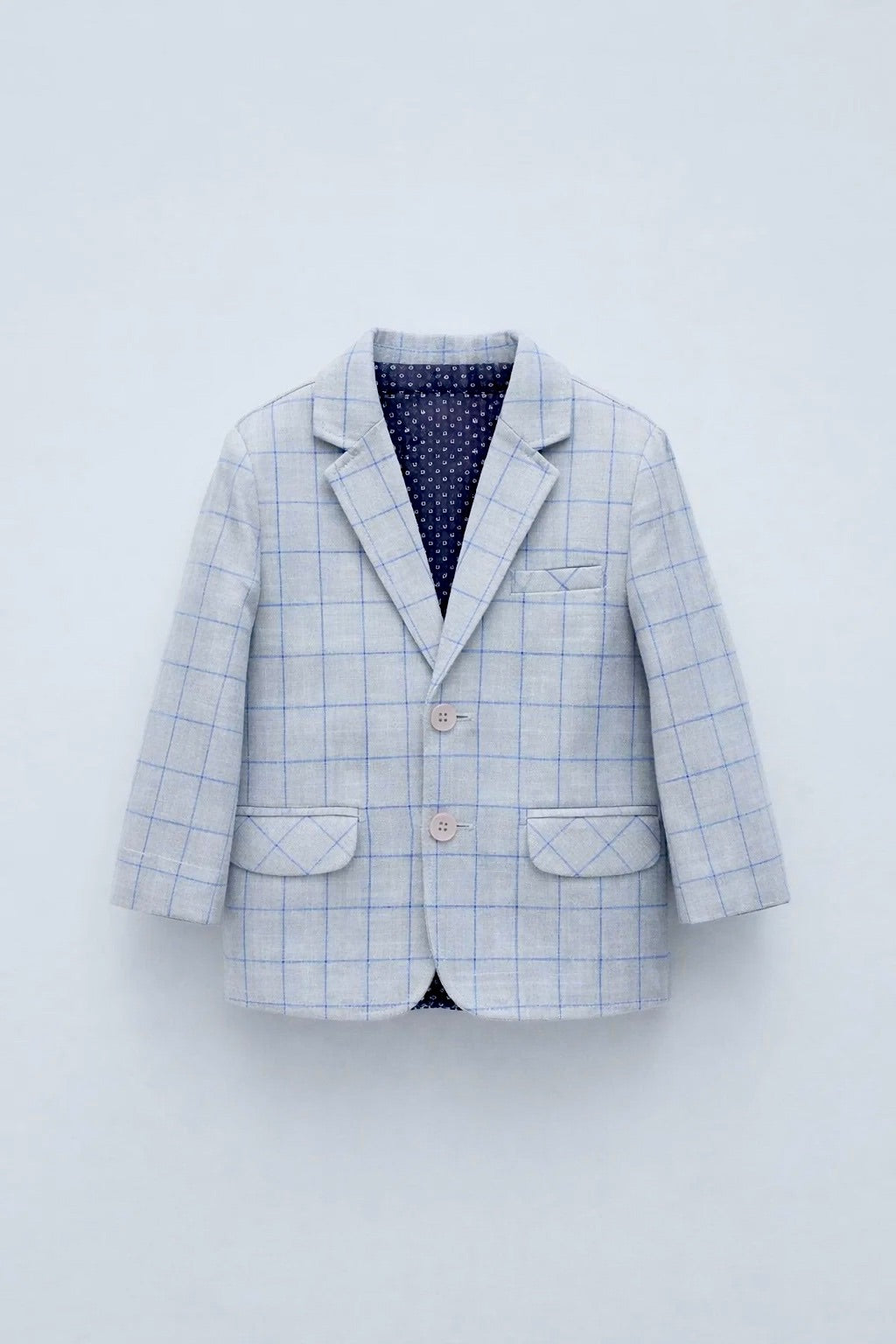 Kids Light Grey Checkered Formal Blazer