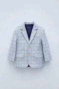 Kids Light Grey Checkered Formal Blazer