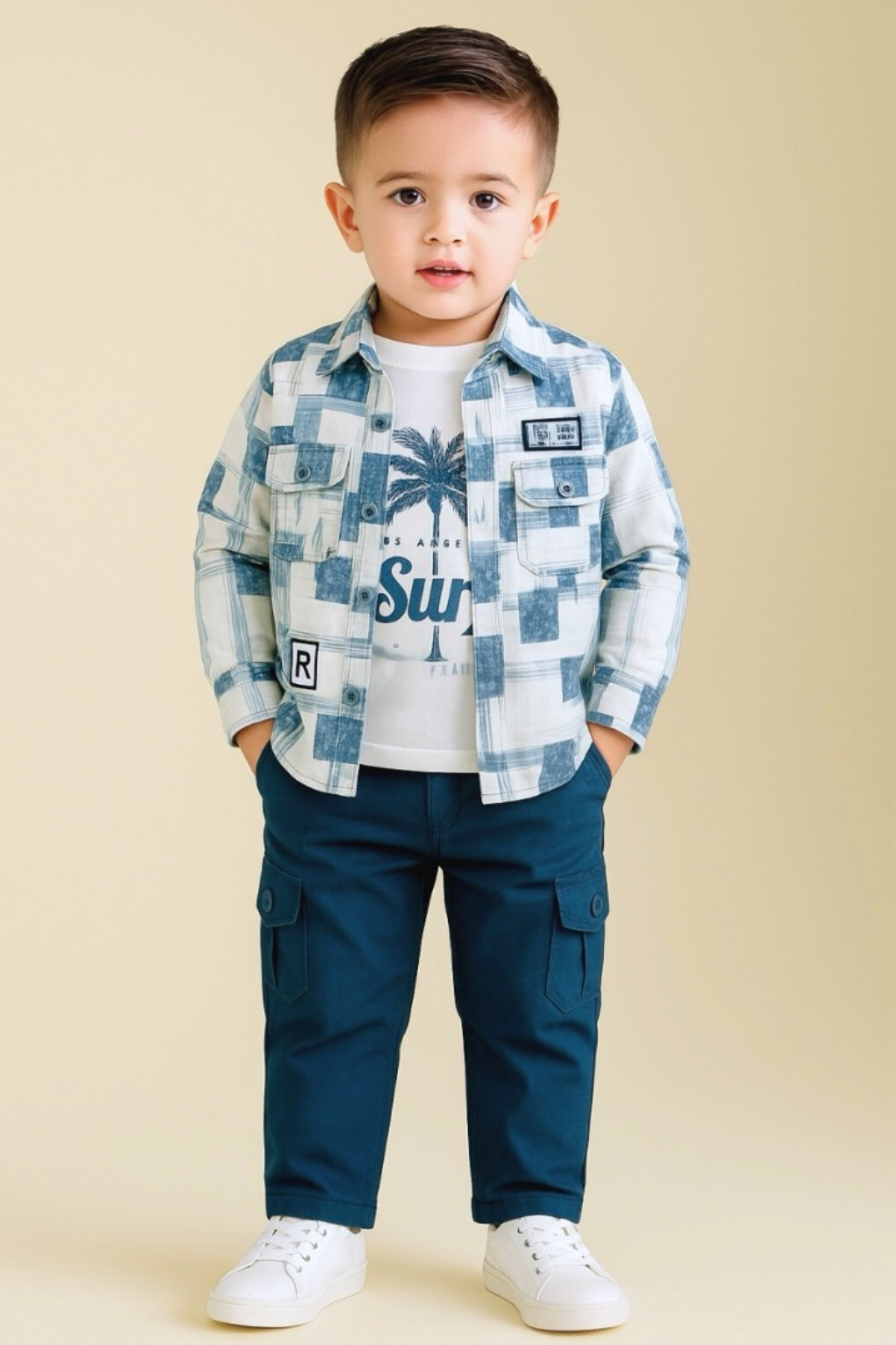 Stylish Boys Casual Shirt & T-Shirt Set with Cargo Pants