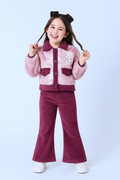Girls Winter Faux Fur Jacket with Flared Corduroy Pants Set
