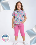 Girls Floral Print Shirt with Short Capri Set
