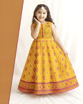 Girls Traditional Printed Festive Long Dress