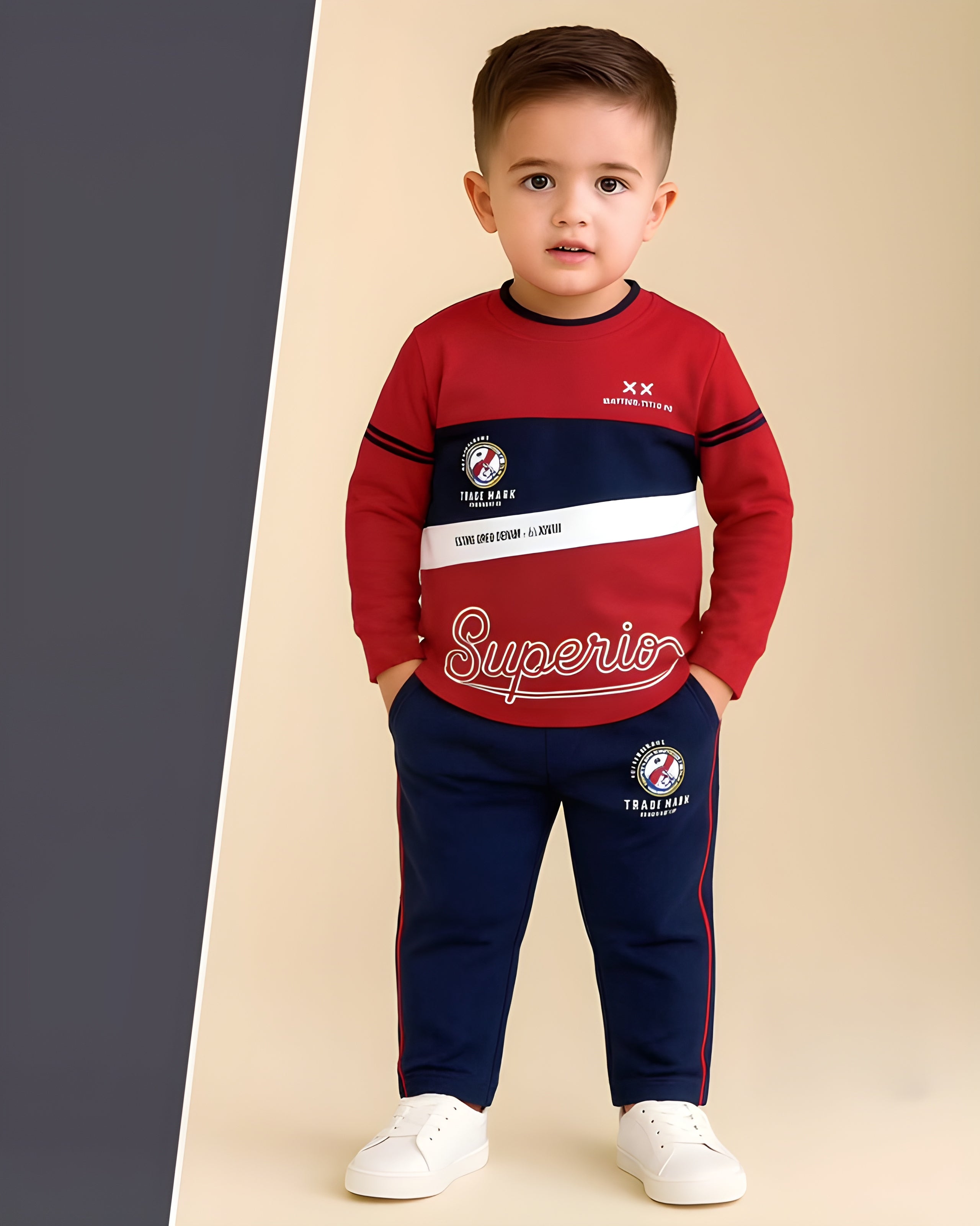 Boys Red & Navy Superior Printed Winter Co-Ord Set