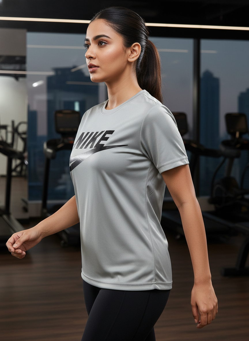 Women’s Grey Sports T-Shirt – Nike Inspired Logo Design | Gym & Activewear (Non-Original)