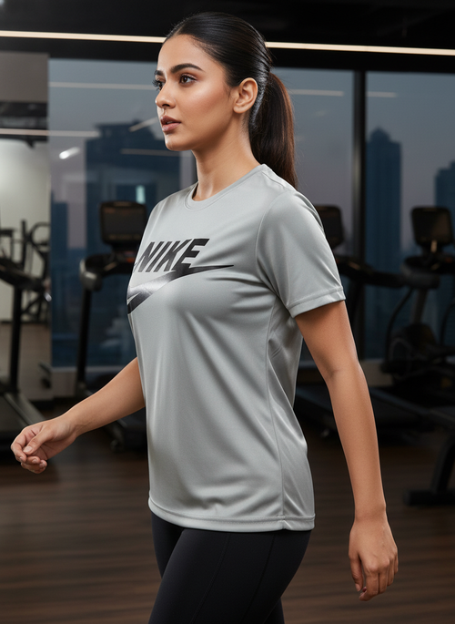 Women’s Grey Sports T-Shirt – Nike Inspired Logo Design | Gym & Activewear (Non-Original)