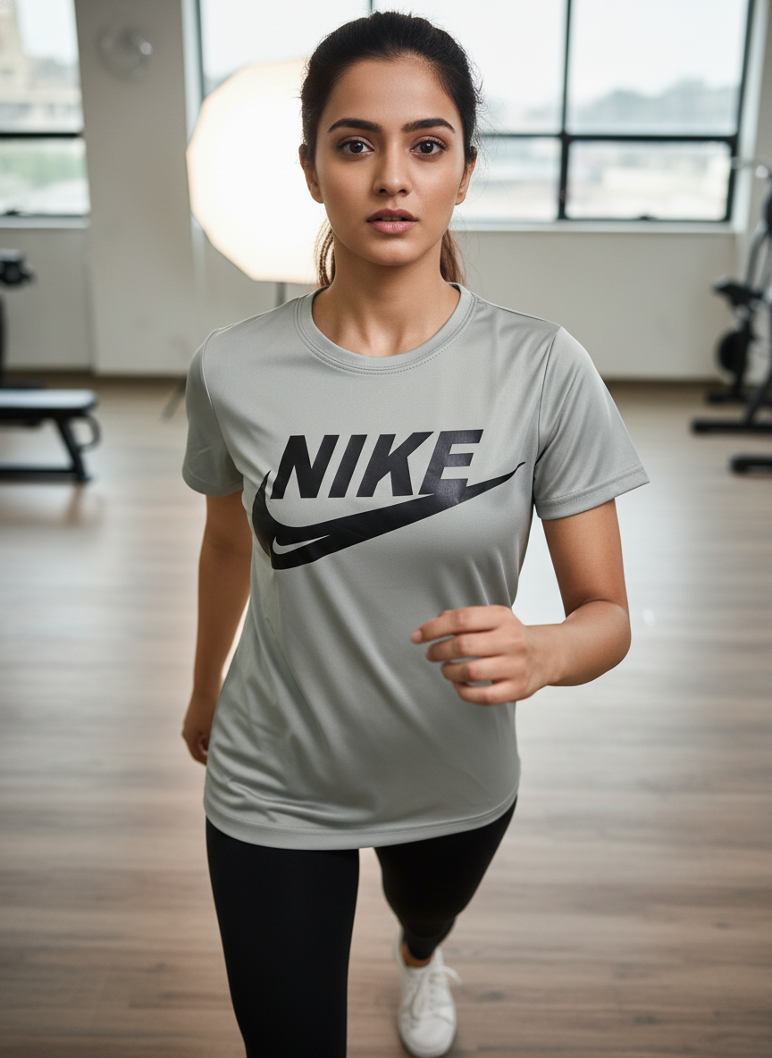 Women’s Grey Sports T-Shirt – Nike Inspired Logo Design | Gym & Activewear (Non-Original)