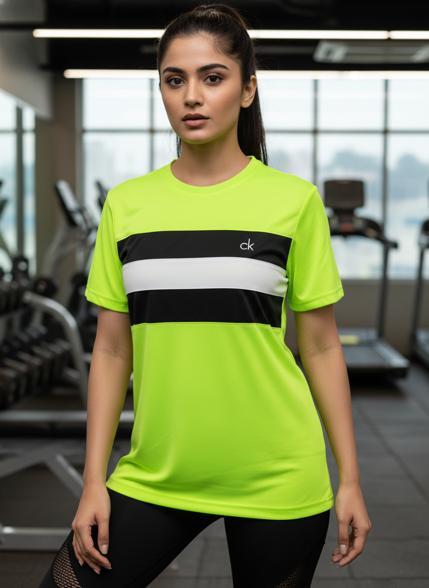 Women’s Neon Green Sports T-Shirt – CK Inspired Design | Gym & Activewear (Non-Original)