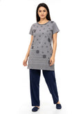 ＤＵＴＣＨ ＤＲＥＡＭ™ Women’s Printed Night Suit Set – Grey Short Sleeve Top with Solid Navy Pajama